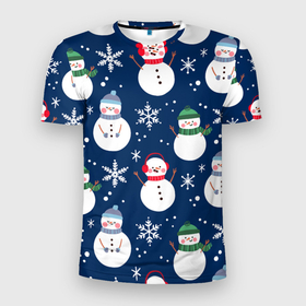 Мужская футболка 3D Slim с принтом НОВЫЙ ГОД 2022 ПАТТЕРН в Новосибирске, 100% полиэстер с улучшенными характеристиками | приталенный силуэт, круглая горловина, широкие плечи, сужается к линии бедра | 2022 | christmas | new year | елка | новый год | рождество