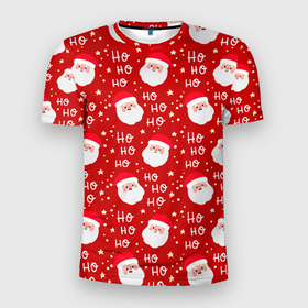 Мужская футболка 3D Slim с принтом САНТА КЛАУС | НОВЫЙ ГОД в Новосибирске, 100% полиэстер с улучшенными характеристиками | приталенный силуэт, круглая горловина, широкие плечи, сужается к линии бедра | 2022 | christmas | new year | елка | новый год | рождество