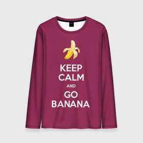 Мужской лонгслив 3D с принтом Keep calm and go banana в Новосибирске, 100% полиэстер | длинные рукава, круглый вырез горловины, полуприлегающий силуэт | banana | fruit | joke | keep calm and go banana | royal motto | банан | иди на банан | королевский девиз | успокойся | фрукт | шутка