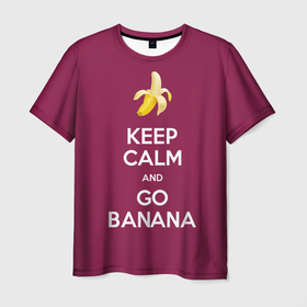Мужская футболка 3D с принтом Keep calm and go banana в Санкт-Петербурге, 100% полиэфир | прямой крой, круглый вырез горловины, длина до линии бедер | banana | fruit | joke | keep calm and go banana | royal motto | банан | иди на банан | королевский девиз | успокойся | фрукт | шутка