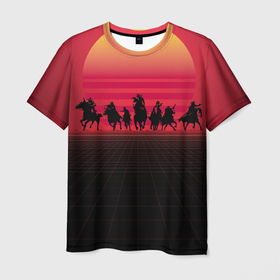 Мужская футболка 3D с принтом ковбои в закате в Екатеринбурге, 100% полиэфир | прямой крой, круглый вырез горловины, длина до линии бедер | закат | ковбои | ковбои в закате | мстители | неуловимые | неуловимые мстители