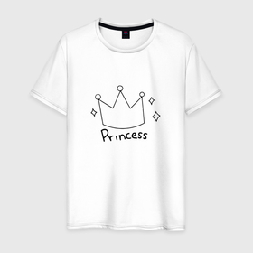 Мужская футболка хлопок с принтом Корона принцессы в Екатеринбурге, 100% хлопок | прямой крой, круглый вырез горловины, длина до линии бедер, слегка спущенное плечо. | корона | леди | любовь | маленькая | подарок