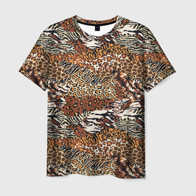 Мужская футболка 3D с принтом Шкуры Диких Животных в Новосибирске, 100% полиэфир | прямой крой, круглый вырез горловины, длина до линии бедер | Тематика изображения на принте: animals | safari | zoo | дикая природа | животные | жираф | звери | зебра | зоопарк | лев | сафари | слон