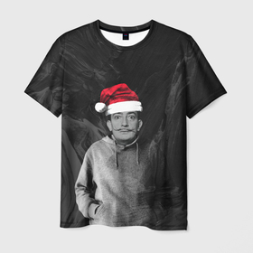 Мужская футболка 3D с принтом Санта Сальвадор Дали , 100% полиэфир | прямой крой, круглый вырез горловины, длина до линии бедер | 2022 | дед мороз | новый год | с рождеством | шапка