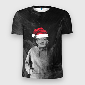 Мужская футболка 3D Slim с принтом Санта Сальвадор Дали в Екатеринбурге, 100% полиэстер с улучшенными характеристиками | приталенный силуэт, круглая горловина, широкие плечи, сужается к линии бедра | Тематика изображения на принте: 2022 | дед мороз | новый год | с рождеством | шапка