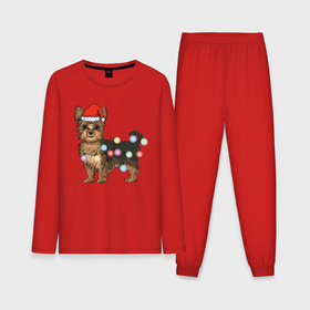 Мужская пижама хлопок (с лонгсливом) с принтом Йоркширский терьер новогодний в Белгороде,  |  | декоративная собака | елочные игрушки | живая елка | животные | йоркширк | йоркширский терьер | маленькая собачка | мини | новогодний костюм | новый год | праздник | санта йорк | собака