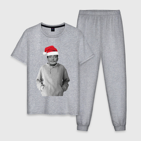 Мужская пижама хлопок с принтом Дед Мороз Сальвадор дали в Екатеринбурге, 100% хлопок | брюки и футболка прямого кроя, без карманов, на брюках мягкая резинка на поясе и по низу штанин
 | Тематика изображения на принте: 2022 | дед мороз | новый год | с рождеством | шапка