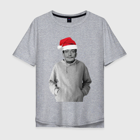 Мужская футболка хлопок Oversize с принтом Дед Мороз Сальвадор дали в Екатеринбурге, 100% хлопок | свободный крой, круглый ворот, “спинка” длиннее передней части | Тематика изображения на принте: 2022 | дед мороз | новый год | с рождеством | шапка