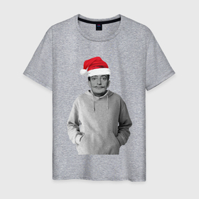 Мужская футболка хлопок с принтом Дед Мороз Сальвадор дали в Екатеринбурге, 100% хлопок | прямой крой, круглый вырез горловины, длина до линии бедер, слегка спущенное плечо. | 2022 | дед мороз | новый год | с рождеством | шапка