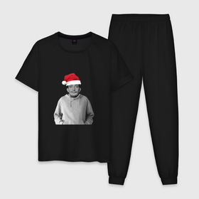 Мужская пижама хлопок с принтом Дед Мороз Сальвадор Дали в шапке в Санкт-Петербурге, 100% хлопок | брюки и футболка прямого кроя, без карманов, на брюках мягкая резинка на поясе и по низу штанин
 | 2022 | дед мороз | новый год | с рождеством | шапка