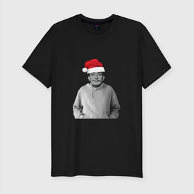 Мужская футболка хлопок Slim с принтом Дед Мороз Сальвадор Дали в шапке в Кировске, 92% хлопок, 8% лайкра | приталенный силуэт, круглый вырез ворота, длина до линии бедра, короткий рукав | 2022 | дед мороз | новый год | с рождеством | шапка