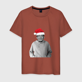 Мужская футболка хлопок с принтом Дед Мороз Сальвадор Дали в шапке в Тюмени, 100% хлопок | прямой крой, круглый вырез горловины, длина до линии бедер, слегка спущенное плечо. | 2022 | дед мороз | новый год | с рождеством | шапка