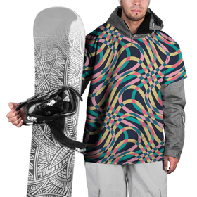 Накидка на куртку 3D с принтом Абстрактные полоски , 100% полиэстер |  | абстракция | бирюзовый | лимонный | полоски | полосы | розовый | цвет
