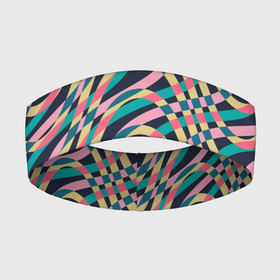 Повязка на голову 3D с принтом Абстрактные полоски в Екатеринбурге,  |  | абстракция | бирюзовый | лимонный | полоски | полосы | розовый | цвет