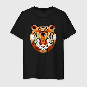 Мужская футболка хлопок с принтом ГЕОТИГР в Белгороде, 100% хлопок | прямой крой, круглый вырез горловины, длина до линии бедер, слегка спущенное плечо. | дикие кошки | новый год | редкие животные | символ года | тигр