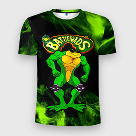Мужская футболка 3D Slim с принтом Battletoads Rash в Санкт-Петербурге, 100% полиэстер с улучшенными характеристиками | приталенный силуэт, круглая горловина, широкие плечи, сужается к линии бедра | battle toads | battletoads | frog | rash | toad | батл тодс | батлтоадс | батлтодс | боевые жабы | жаба | лягушка | реш | рэш
