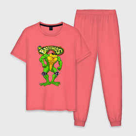 Мужская пижама хлопок с принтом Battletoads Боевые жабы Рэш , 100% хлопок | брюки и футболка прямого кроя, без карманов, на брюках мягкая резинка на поясе и по низу штанин
 | battle toads | battletoads | frog | rash | toad | батл тодс | батлтоадс | батлтодс | боевые жабы | жаба | лягушка | реш | рэш