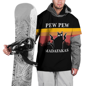 Накидка на куртку 3D с принтом Madafakas PEW PEW в Екатеринбурге, 100% полиэстер |  | cat | latin swearing | madafakas | not a caesure word | pew pew | pistols | profanity | robber | swearing | кот | кошка | латинский мат | не цезурное слово | ненормативная лексика | пистолеты | разбойник