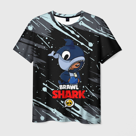 Мужская футболка 3D с принтом BRAWL STARS SHARK БРЫЗГИ КРАСОК. , 100% полиэфир | прямой крой, круглый вырез горловины, длина до линии бедер | 8bit | brawl stars | colette | crow | gale | leon | max | mecha | mecha crow | mrp | sally leon | shark | squeak | tara | virus 8bit | werewolf leon | акула | берли | бравл старс | ворон | коллет | макс | оборотень | сквик