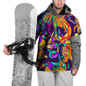 Накидка на куртку 3D с принтом Все смешалост тигры,змеи в Новосибирске, 100% полиэстер |  | Тематика изображения на принте: абстракция | геометрия | змея | тигр | яркое
