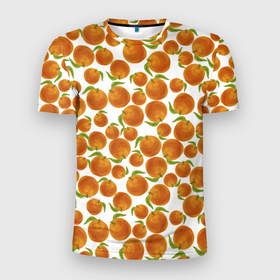 Мужская футболка 3D Slim с принтом Мандарины | Новый Год 2022 в Тюмени, 100% полиэстер с улучшенными характеристиками | приталенный силуэт, круглая горловина, широкие плечи, сужается к линии бедра | 2022 | год | запах | новый | праздник