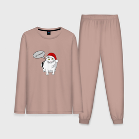Мужская пижама хлопок (с лонгсливом) с принтом НОВОГДНИЙ КОТ БЕНДЕР в Курске,  |  | bender | cat | meme | memes | meow | бендер | кот | кошка | мем | мемы | мяй | нг | новогодний | новый год | подарок | толстый