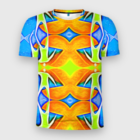 Мужская футболка 3D Slim с принтом светоскоп в Санкт-Петербурге, 100% полиэстер с улучшенными характеристиками | приталенный силуэт, круглая горловина, широкие плечи, сужается к линии бедра | веселый | калейдоскоп | мозайка | радость | человек