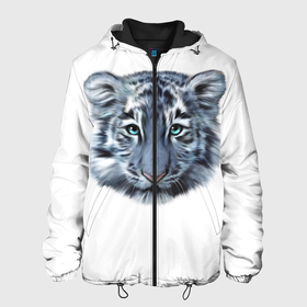 Мужская куртка 3D с принтом Взгляд белого тигра в Новосибирске, ткань верха — 100% полиэстер, подклад — флис | прямой крой, подол и капюшон оформлены резинкой с фиксаторами, два кармана без застежек по бокам, один большой потайной карман на груди. Карман на груди застегивается на липучку | белый тигр | взгляд | год тигра | зверь | тигр