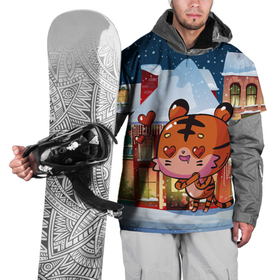 Накидка на куртку 3D с принтом Влюбленный новогодний тигренок в Екатеринбурге, 100% полиэстер |  | 2022 | год тигра | новый год | новый год 2022 | символ года | тигр | тигренок | тигрица | тигры