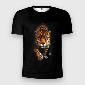 Мужская футболка 3D Slim с принтом Big Cat Leo в Курске, 100% полиэстер с улучшенными характеристиками | приталенный силуэт, круглая горловина, широкие плечи, сужается к линии бедра | animal | cat | leopard | гепард | животные | кот | кошка | леопард | природа | хищник