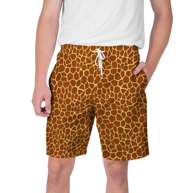 Мужские шорты 3D с принтом Шкура Жирафа (Giraffe) в Кировске,  полиэстер 100% | прямой крой, два кармана без застежек по бокам. Мягкая трикотажная резинка на поясе, внутри которой широкие завязки. Длина чуть выше колен | Тематика изображения на принте: animals | giraffe | safari | zoo | африка | дикая природа | животные | жираф | звери | зоопарк | кожа жирафа | мода | саванна | сафари