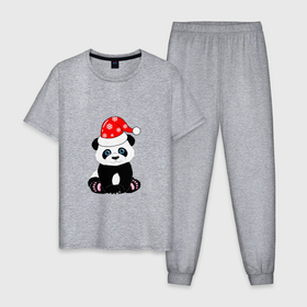 Мужская пижама хлопок с принтом New Year Panda 2022 в Тюмени, 100% хлопок | брюки и футболка прямого кроя, без карманов, на брюках мягкая резинка на поясе и по низу штанин
 | panda | space | космос | медведь | миша | мишка | нг | новый год | панда
