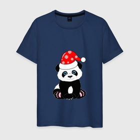 Мужская футболка хлопок с принтом New Year Panda 2022 в Тюмени, 100% хлопок | прямой крой, круглый вырез горловины, длина до линии бедер, слегка спущенное плечо. | Тематика изображения на принте: panda | space | космос | медведь | миша | мишка | нг | новый год | панда