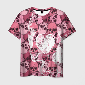 Мужская футболка 3D с принтом Любителям черепов с любовью в Тюмени, 100% полиэфир | прямой крой, круглый вырез горловины, длина до линии бедер | кости | любовь | паттерн | сердце | скелет | череп