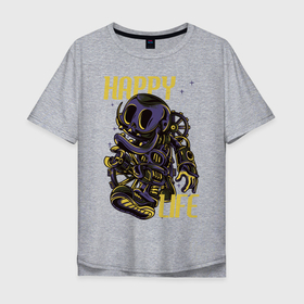 Мужская футболка хлопок Oversize с принтом Скелетон робот , 100% хлопок | свободный крой, круглый ворот, “спинка” длиннее передней части | механизм | робот | скелет | уличный стиль | череп | шестерёнка