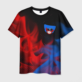Мужская футболка 3D с принтом HUGGY WUGGY + Пламя в Екатеринбурге, 100% полиэфир | прямой крой, круглый вырез горловины, длина до линии бедер | head | huggy | hugy | logo | playtime | poppy | wuggy | wugy | ваги | голова | игра | игры | лицо | лого | огонь | пламя | плейтайм | поппи | рожица | символ | ужасы | хаги