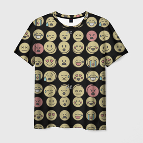 Мужская футболка 3D с принтом Смайлики эмодзи паттерном в Санкт-Петербурге, 100% полиэфир | прямой крой, круглый вырез горловины, длина до линии бедер | в топе | в тренде | злость | новинка | подарок ребенку | популярное | сердечки | сердце | смаил | смайлик | смех | улыбка | эмодзи