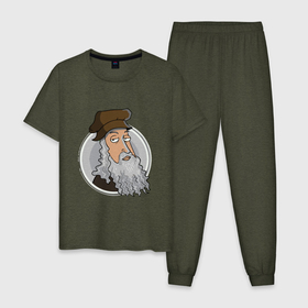 Мужская пижама хлопок с принтом Леонардо Да Винче в Белгороде, 100% хлопок | брюки и футболка прямого кроя, без карманов, на брюках мягкая резинка на поясе и по низу штанин
 | леонардо да винче | музыкант | ученый | художник