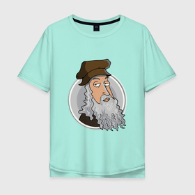Мужская футболка хлопок Oversize с принтом Леонардо Да Винче в Белгороде, 100% хлопок | свободный крой, круглый ворот, “спинка” длиннее передней части | леонардо да винче | музыкант | ученый | художник