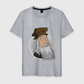Мужская футболка хлопок с принтом Леонардо Да Винче в Тюмени, 100% хлопок | прямой крой, круглый вырез горловины, длина до линии бедер, слегка спущенное плечо. | леонардо да винче | музыкант | ученый | художник