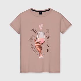 Женская футболка хлопок с принтом Rose wine в Санкт-Петербурге, 100% хлопок | прямой крой, круглый вырез горловины, длина до линии бедер, слегка спущенное плечо | 2022 | rose wine | вино | девушке на новый год | нг | новый год | розовое вино | рука с бокалом