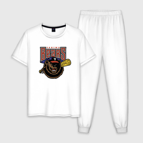 Мужская пижама хлопок с принтом Yakima Bears   baseball team в Санкт-Петербурге, 100% хлопок | брюки и футболка прямого кроя, без карманов, на брюках мягкая резинка на поясе и по низу штанин
 | baseball | bat | bear | claws | eyes | fangs | jaw | muzzle | paws | sport | team | usa | washington | yakima | бейсбол | бита | вашингтон | глаза | клыки | когти | лапы | медведь | пасть | спорт | сша | якима