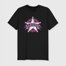 Мужская футболка хлопок Slim с принтом Texas Rangers  baseball team в Санкт-Петербурге, 92% хлопок, 8% лайкра | приталенный силуэт, круглый вырез ворота, длина до линии бедра, короткий рукав | baseball | rangers | star | team | texas | usa | бейсбол | звезда | рэйнджер | сша | техас