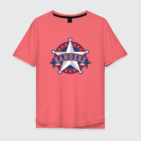 Мужская футболка хлопок Oversize с принтом Texas Rangers  baseball team в Петрозаводске, 100% хлопок | свободный крой, круглый ворот, “спинка” длиннее передней части | baseball | rangers | star | team | texas | usa | бейсбол | звезда | рэйнджер | сша | техас