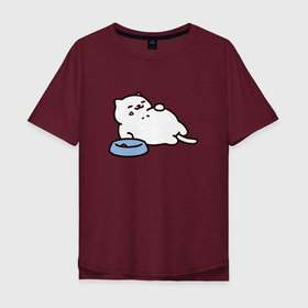 Мужская футболка хлопок Oversize с принтом кот обжора в Курске, 100% хлопок | свободный крой, круглый ворот, “спинка” длиннее передней части | cat | еда | китюлька | корм | котик | котик мотик | котэ | миска