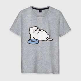 Мужская футболка хлопок с принтом кот обжора , 100% хлопок | прямой крой, круглый вырез горловины, длина до линии бедер, слегка спущенное плечо. | cat | еда | китюлька | корм | котик | котик мотик | котэ | миска