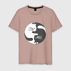 Мужская футболка хлопок с принтом коты инь янь  01 в Белгороде, 100% хлопок | прямой крой, круглый вырез горловины, длина до линии бедер, слегка спущенное плечо. | cat | восток | женское | инь | китти | кот белый | котик | котэ | мужское | начало | философия | янб