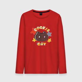 Мужской лонгслив хлопок с принтом котик печенька в Тюмени, 100% хлопок |  | cat | китти | кот | котик | котэ | кукис | печенье | печенюшка