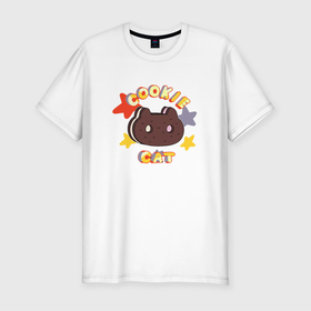 Мужская футболка хлопок Slim с принтом котик печенька в Новосибирске, 92% хлопок, 8% лайкра | приталенный силуэт, круглый вырез ворота, длина до линии бедра, короткий рукав | Тематика изображения на принте: cat | китти | кот | котик | котэ | кукис | печенье | печенюшка