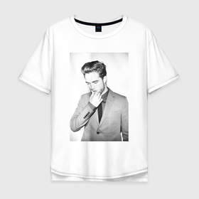 Мужская футболка хлопок Oversize с принтом Роберт Дуглас Томас Паттинсон в Курске, 100% хлопок | свободный крой, круглый ворот, “спинка” длиннее передней части | актер | великобритания | лондон | модель | музыкант | паттинсон | роберт | сумерки | фотомодель